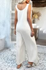 Button Front Knotted Strap Wide Leg Jumpsuit - Image 4