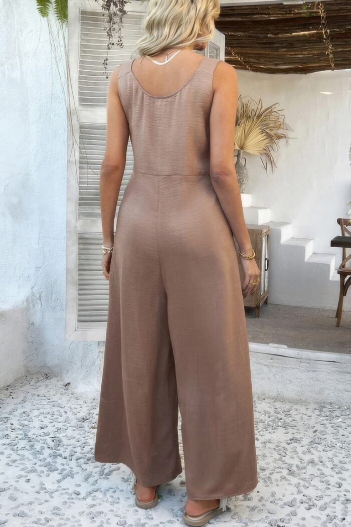 Button front knotted strap wide leg jumpsuit - image 10