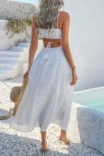 Solid Cut Out Ruched Spaghetti Strap Tiered Dress