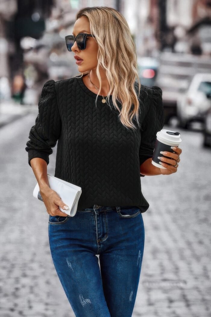 Twist texture pullover – solid crewneck loose fit sweater - image 2