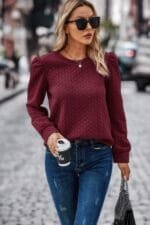 Twist Texture Pullover – Solid Crewneck Loose Fit Sweater