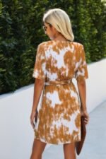 Tie Dye Swiss Dot V Neck Wrap Dress - Image 4
