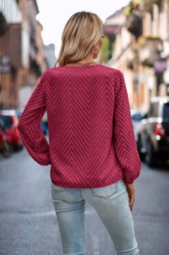 Chevron V Neck Long Sleeve Loose Top
