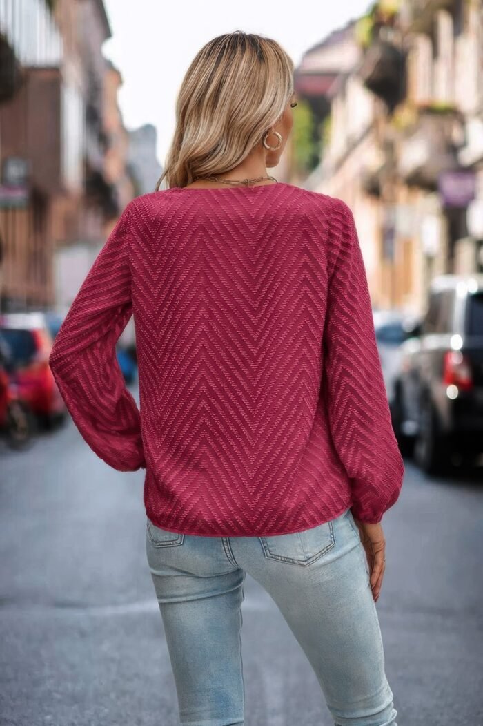 Chevron v neck long sleeve loose top - image 7
