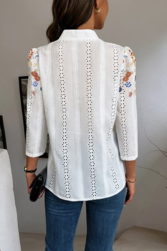 Floral hollow out button down long sleeve blouse - image 8