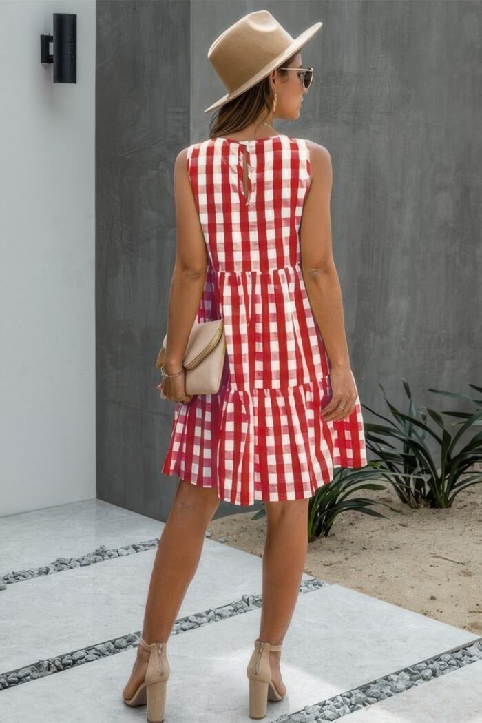 Plaid sleeveless robe vests a line dress - image 3