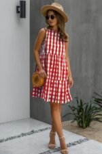 Plaid Sleeveless Robe Vests A Line Dress - Image 4