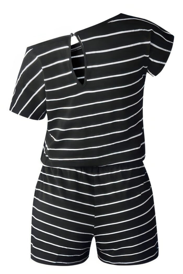 Striped short sleeve drawstring waist romper - image 3