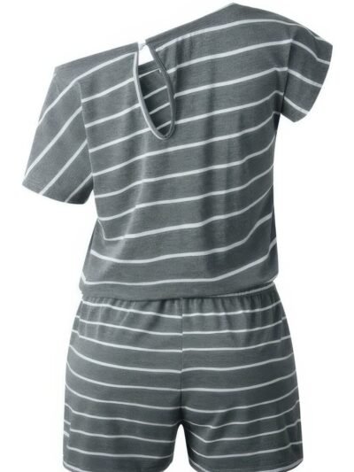 Striped Short Sleeve Drawstring Waist Romper Striped Short Sleeve Drawstring Waist Romper
