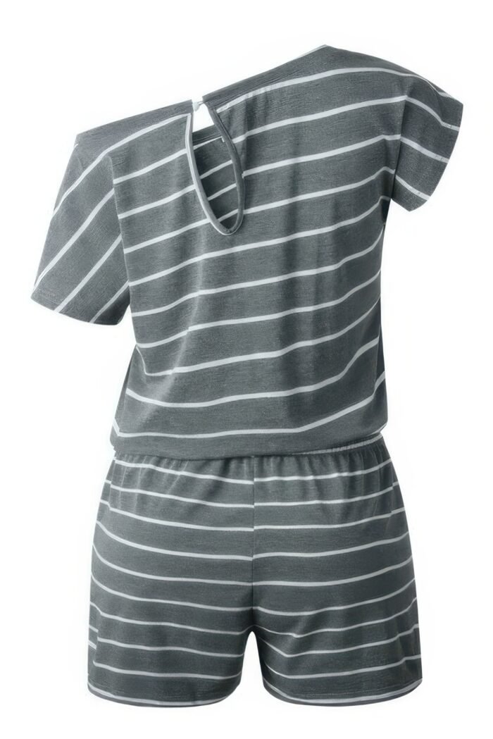 Striped short sleeve drawstring waist romper - image 8