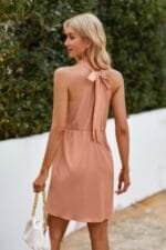 Solid Criss Cross Tie A Line Sleeveless Dress