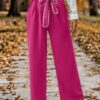 Straight Leg Elastic High Waist Lace Tie Trim Pant