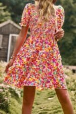 Floral Print Off Shoulder Flounce Sleeve Ruffle Hem Dress