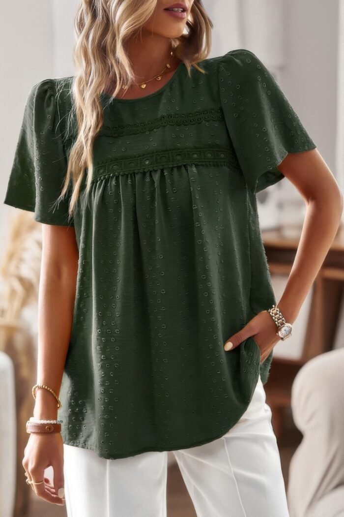 Plus Size Temperament Solid Short Sleeves Top - Image 1
