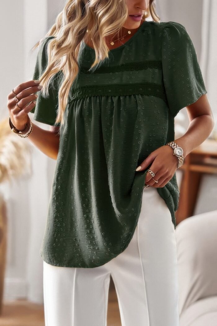 Plus Size Temperament Solid Short Sleeves Top - Image 2