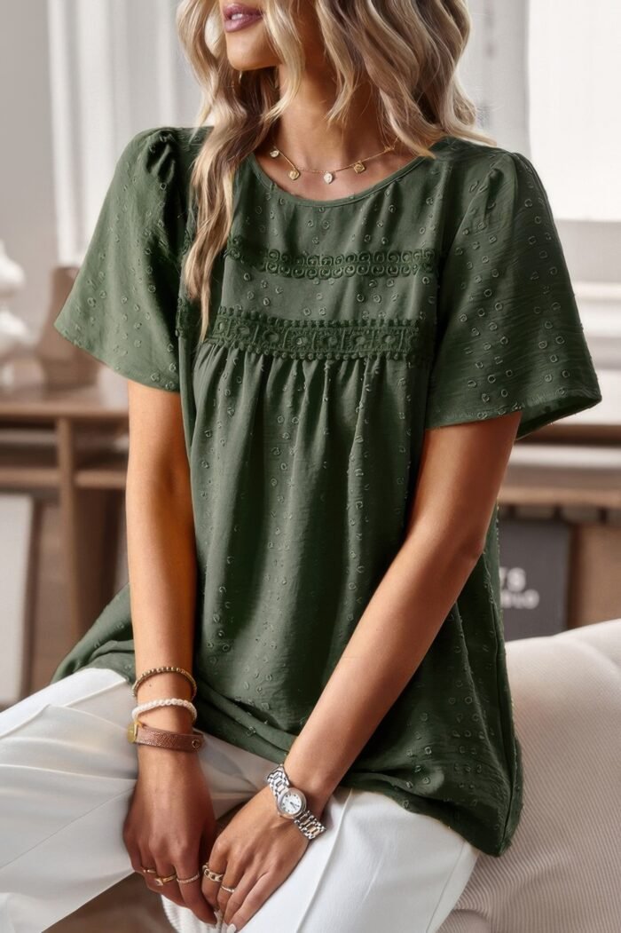 Plus Size Temperament Solid Short Sleeves Top - Image 3