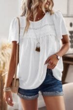 Plus Size Temperament Solid Short Sleeves Top