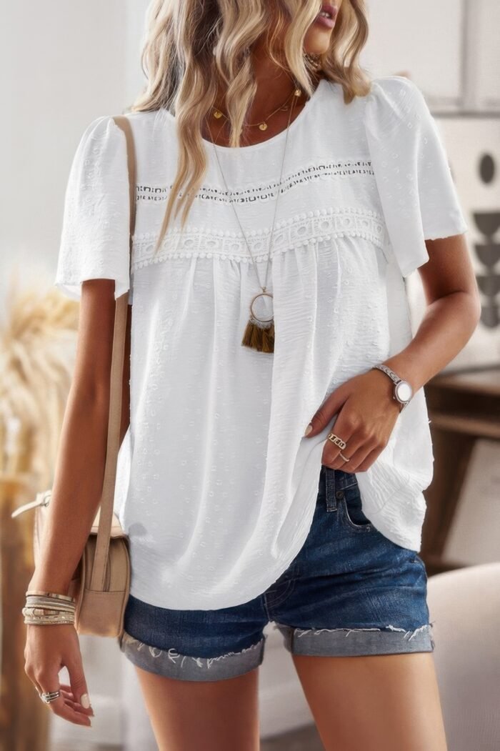 Plus Size Temperament Solid Short Sleeves Top - Image 4