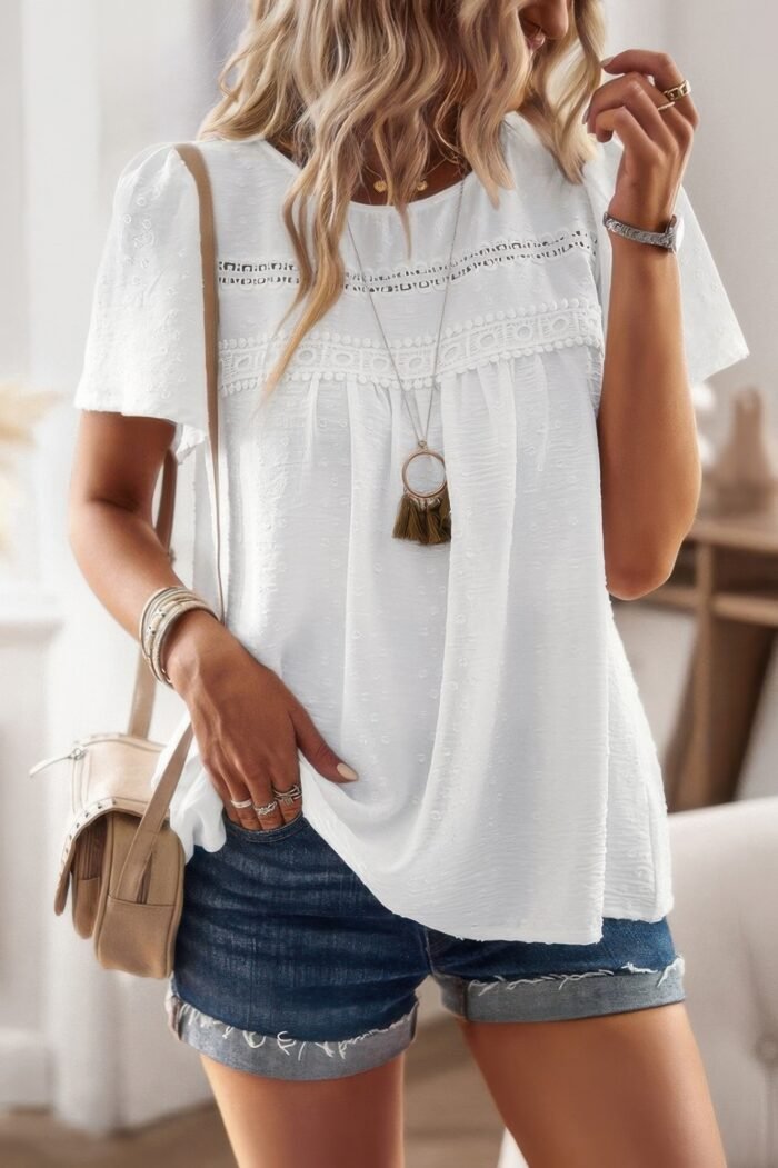 Plus Size Temperament Solid Short Sleeves Top - Image 5