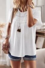 Plus Size Temperament Solid Short Sleeves Top