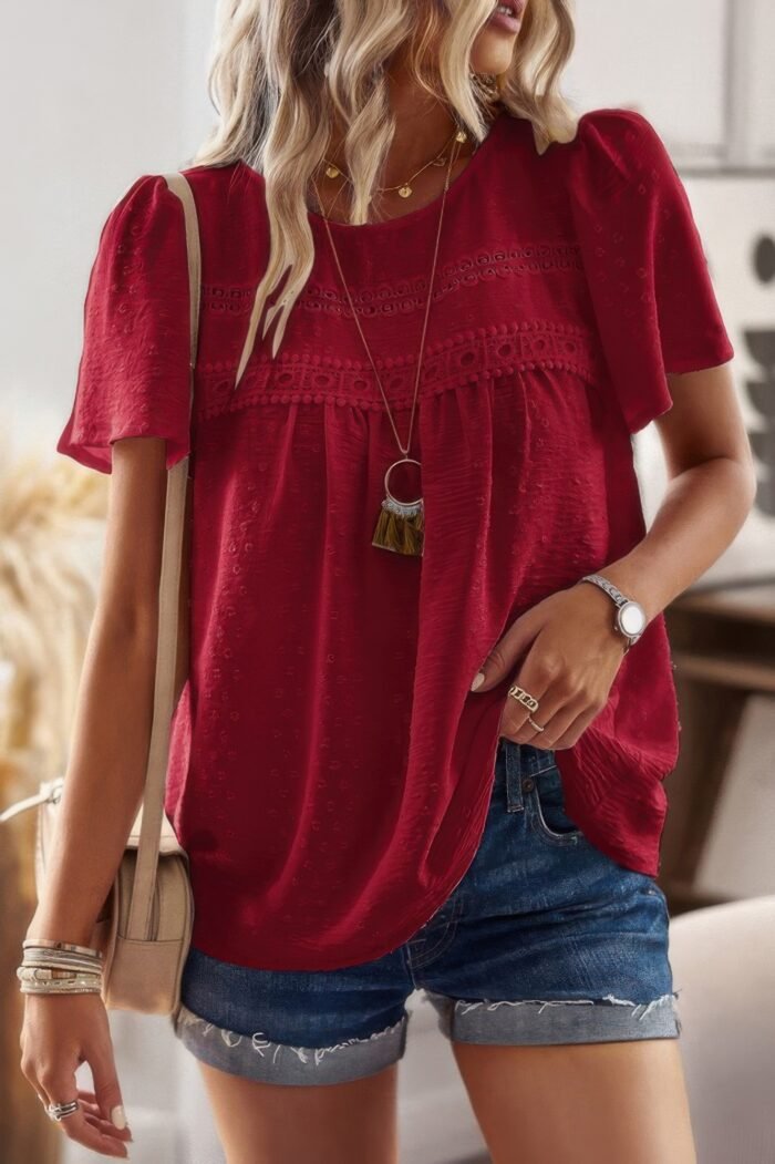 Plus Size Temperament Solid Short Sleeves Top - Image 10