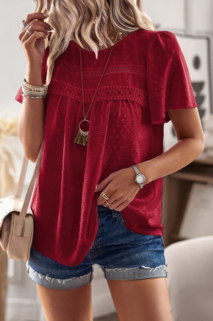 Plus Size Temperament Solid Short Sleeves Top - Image 11