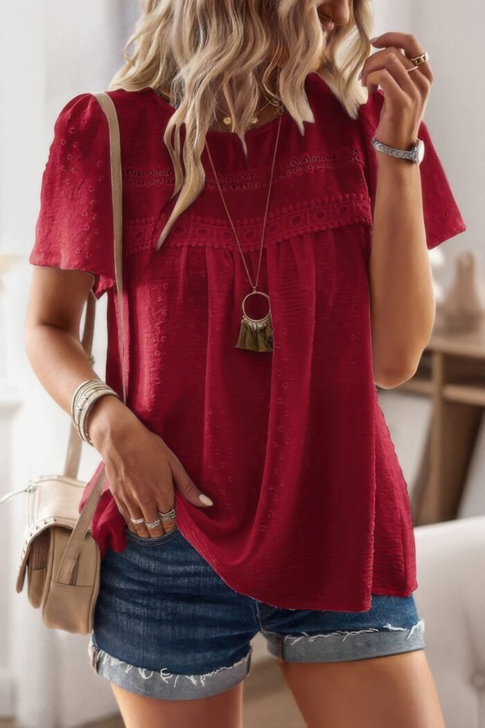 Plus Size Temperament Solid Short Sleeves Top - Image 12