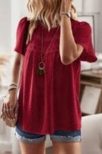 Plus Size Temperament Solid Short Sleeves Top