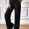Solid straight leg pants with elastic waist and side pockets – casual women’s pants