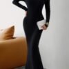 Solid Elastic Off Shoulder Bodycon Long Sleeve Dress