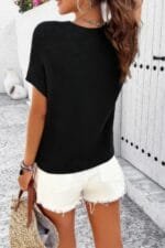 Solid Short Cap Sleeve Ribbed Knit Loose Top