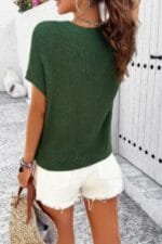 Solid Short Cap Sleeve Ribbed Knit Loose Top