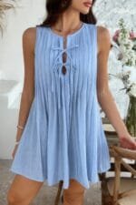 Solid Tie Knot Pleated Sleeveless Mini Dress