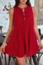 Solid Tie Knot Pleated Sleeveless Mini Dress