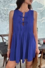 Solid Tie Knot Pleated Sleeveless Mini Dress