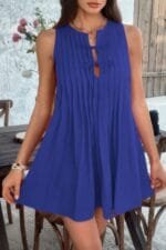 Solid Tie Knot Pleated Sleeveless Mini Dress