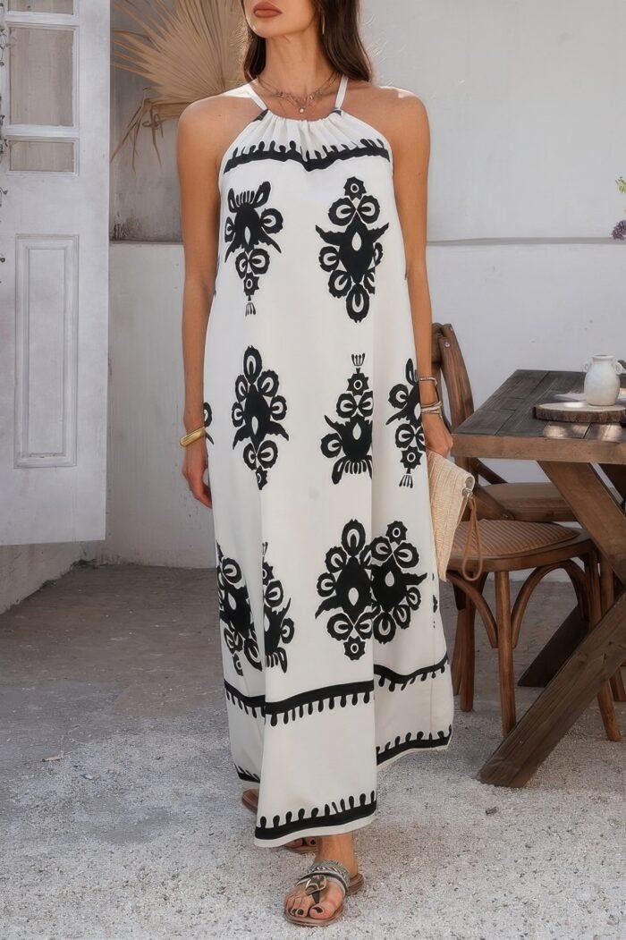 Geo print halter sleeveless loose fit dress - image 1
