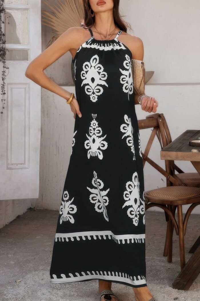 Geo print halter sleeveless loose fit dress - image 7
