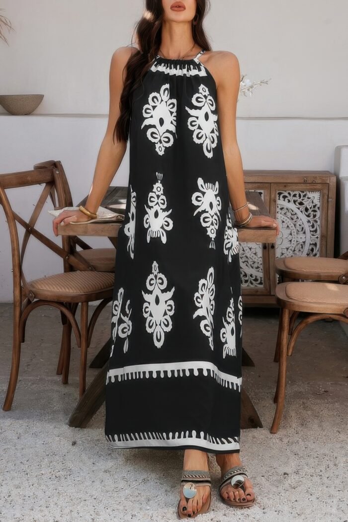 Geo print halter sleeveless loose fit dress - image 10