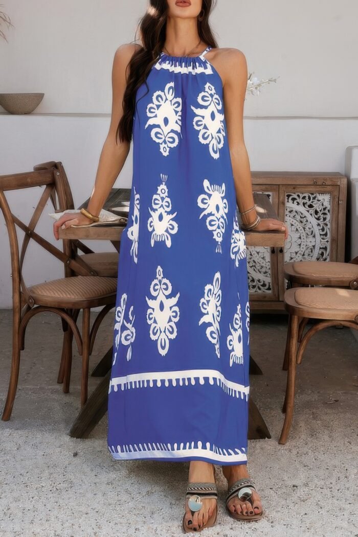 Geo print halter sleeveless loose fit dress - image 12