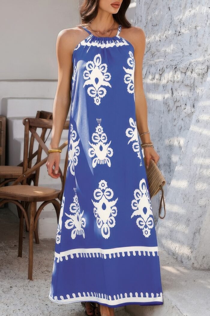 Geo print halter sleeveless loose fit dress - image 15