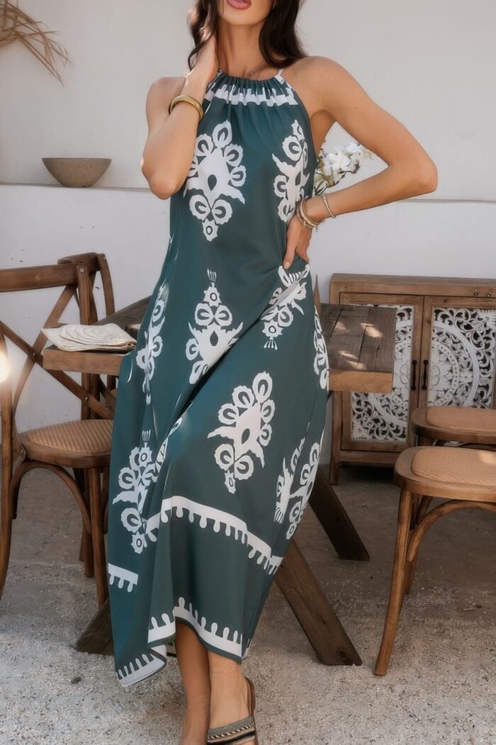 Geo print halter sleeveless loose fit dress - image 16