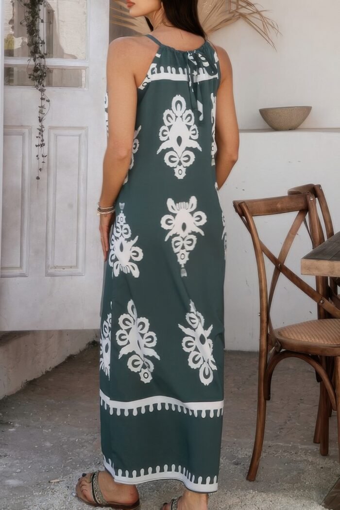 Geo print halter sleeveless loose fit dress - image 17