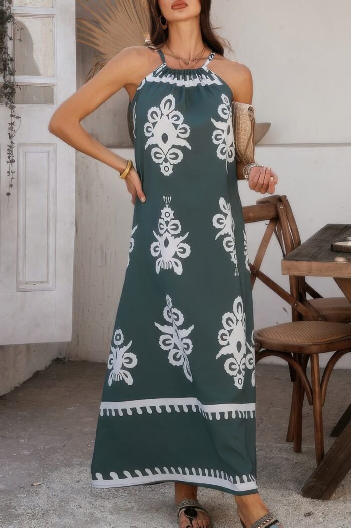 Geo print halter sleeveless loose fit dress - image 18