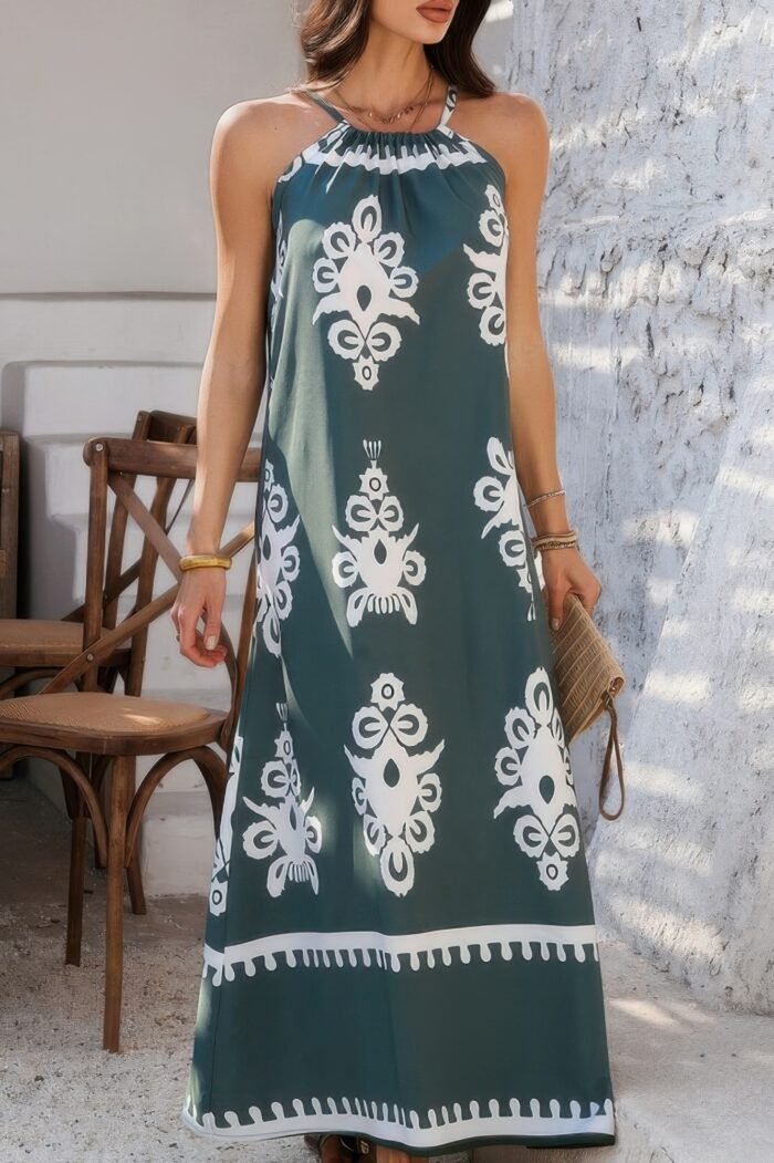 Geo print halter sleeveless loose fit dress - image 19