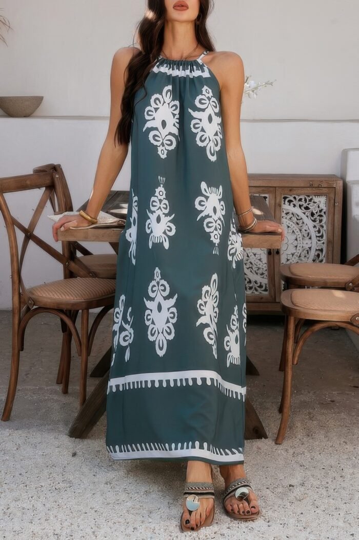 Geo print halter sleeveless loose fit dress - image 21