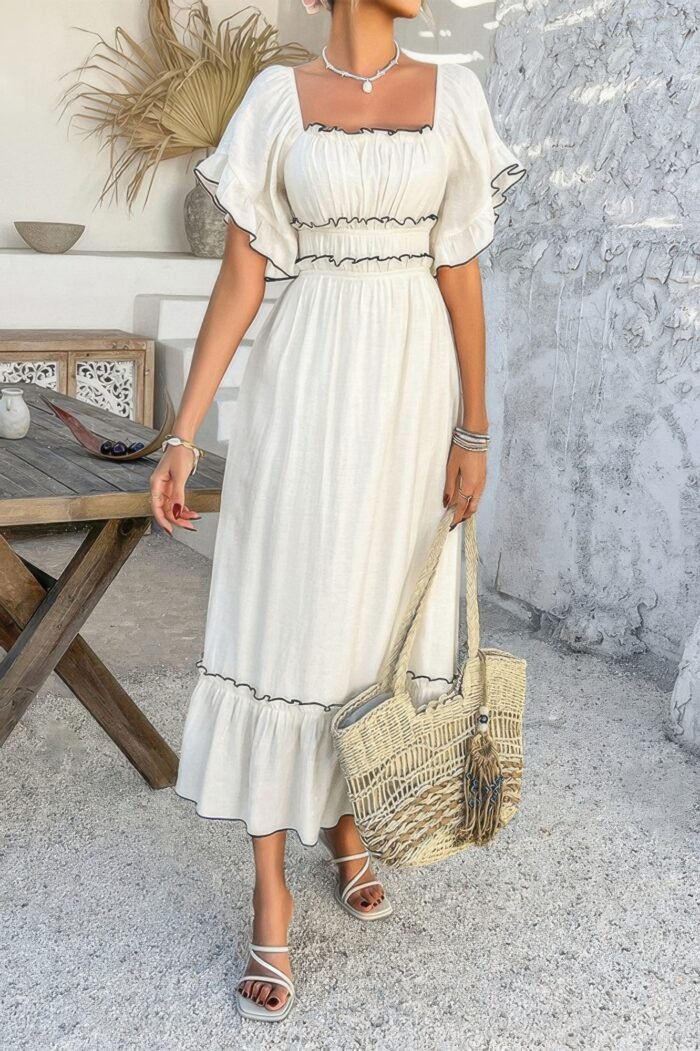 Off shoulder bodycon backless ruffle trim dress - image 1