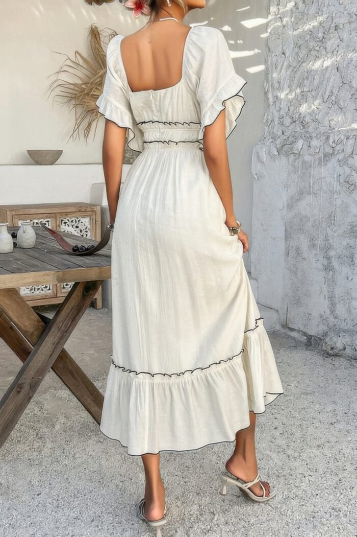 Off shoulder bodycon backless ruffle trim dress - image 2