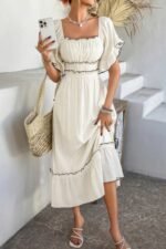 Off Shoulder Bodycon Backless Ruffle Trim Dress - Image 4