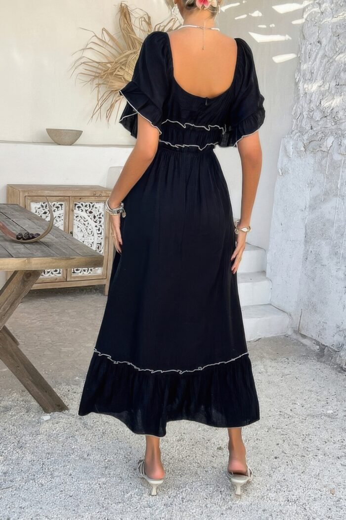 Off shoulder bodycon backless ruffle trim dress - image 6